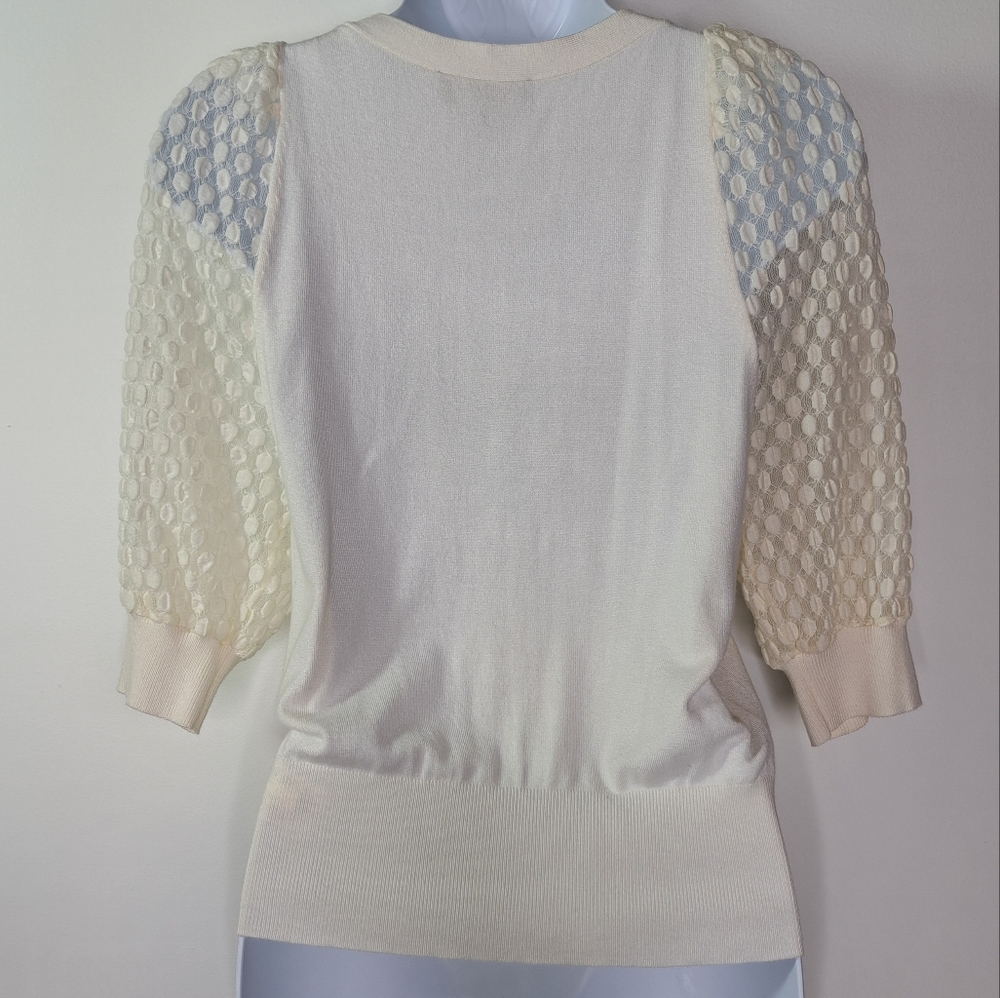 Express Ivory Short Puff Sleeve Cardigan Size XS - Picture 9 of 12